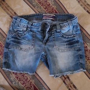 Wallflower Frayed Hem Blue Jean Shorts